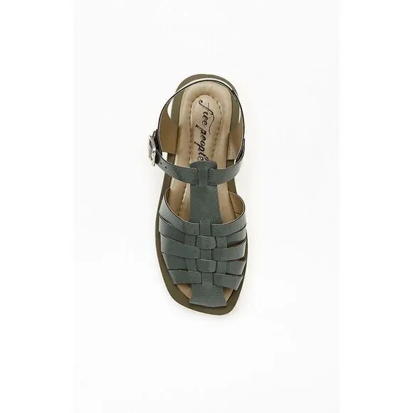 NEW Free People Finn Fisherman Platform Sandals Green Leather 37 Made In Italy