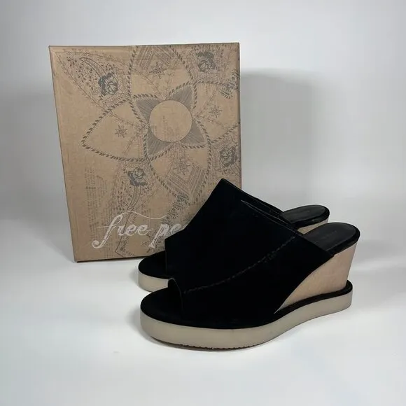NEW Free People Running in Wedges Sandals - Suede For Women black 252