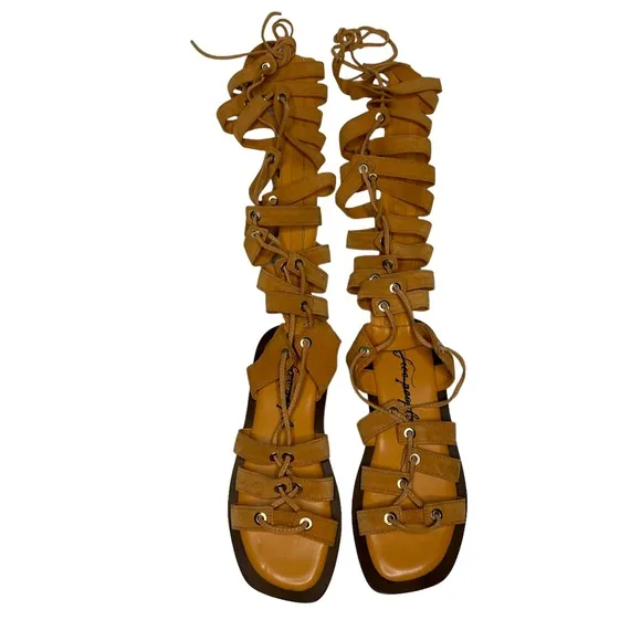 NEW Free People Sun Chaser Tall Gladiator Sandals 37 Orange