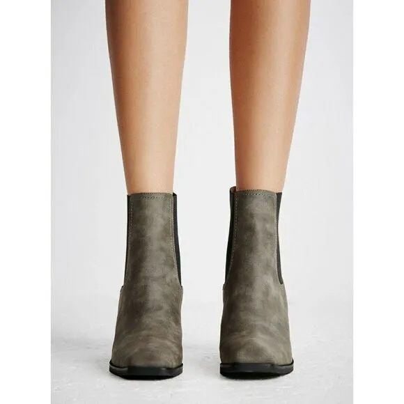 NEW FREE PEOPLE VEGAN PACIFIC CHELSEA BLOCK HEEL ANKLE BOOT BOOTIE GREY