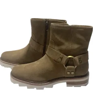 NEW FRYE Olivia Harness Short Suede Womens Size 8 Comfort Boot White Brown Gold
