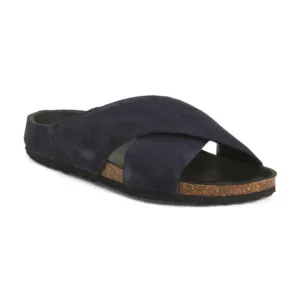 NEW FUN VERBENAS Men's Made In Spain Suede Cross Band Slide Sandals navy 362mn