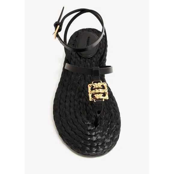 NEW GIVENCHY women's 4g liquid flat tong sandals in black