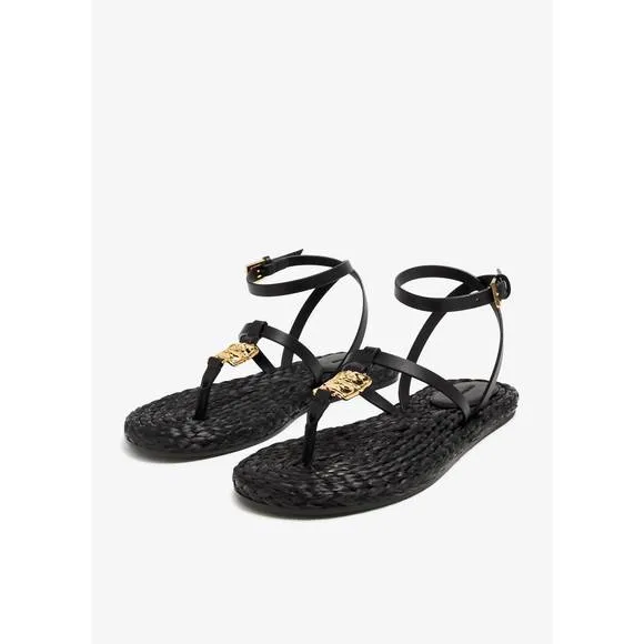 NEW GIVENCHY women's 4g liquid flat tong sandals in black
