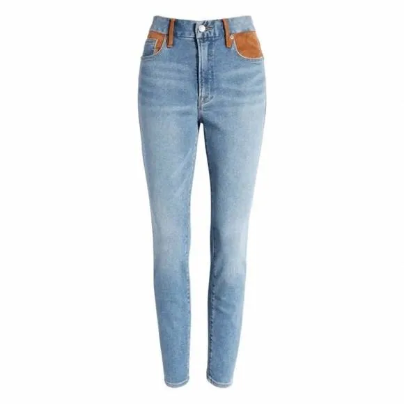 NEW GOOD AMERICAN suede trim classic jeans in indigo