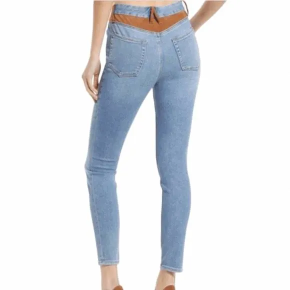 NEW GOOD AMERICAN suede trim classic jeans in indigo