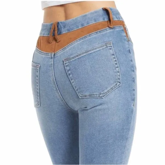 NEW GOOD AMERICAN suede trim classic jeans in indigo