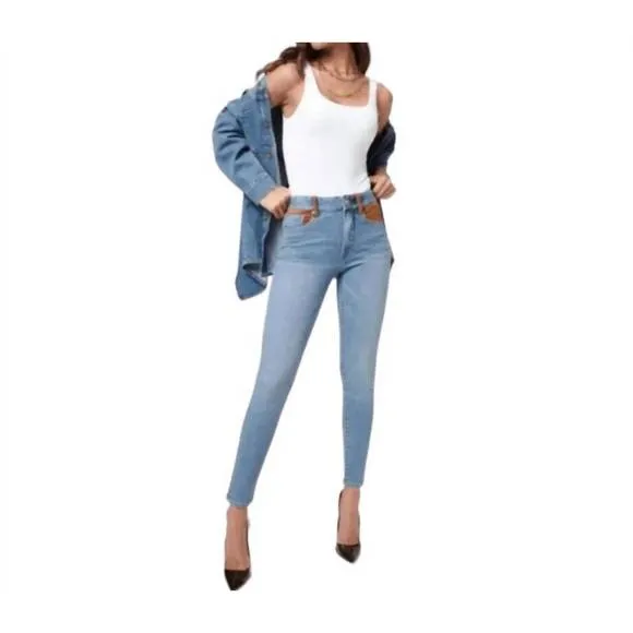 NEW GOOD AMERICAN suede trim classic jeans in indigo