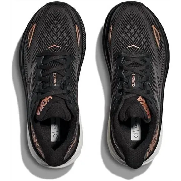 NEW HOKA women's clifton 9 sneakers in black copper