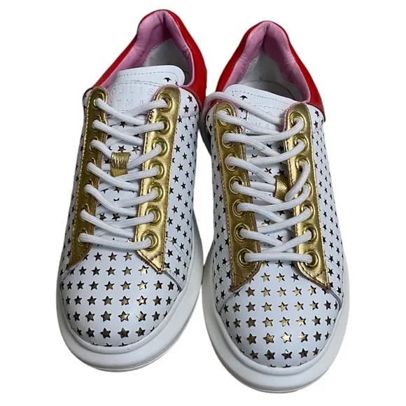 NEW Hollie Watman Star Gazing Fashion Sneakers - White / Red size 7 leather