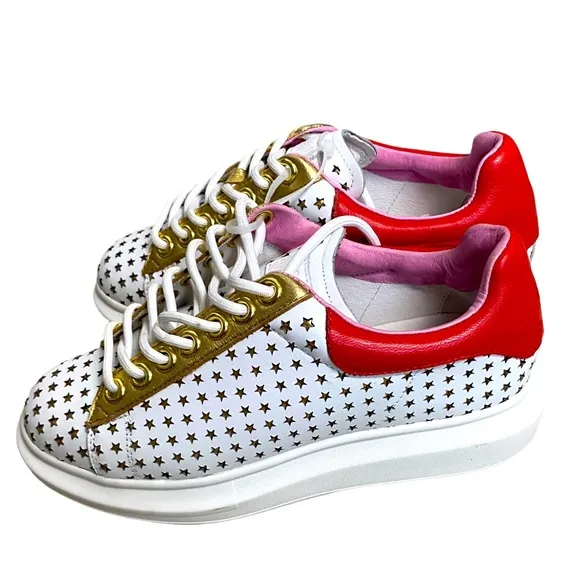 NEW Hollie Watman Star Gazing Fashion Sneakers - White / Red size 7 leather
