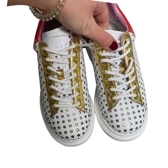 NEW Hollie Watman Star Gazing Fashion Sneakers - White / Red size 7 leather