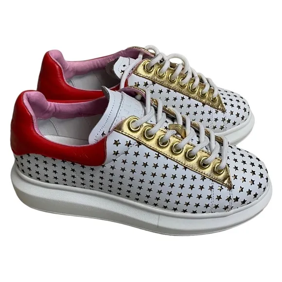NEW Hollie Watman Star Gazing Fashion Sneakers - White / Red size 7 leather