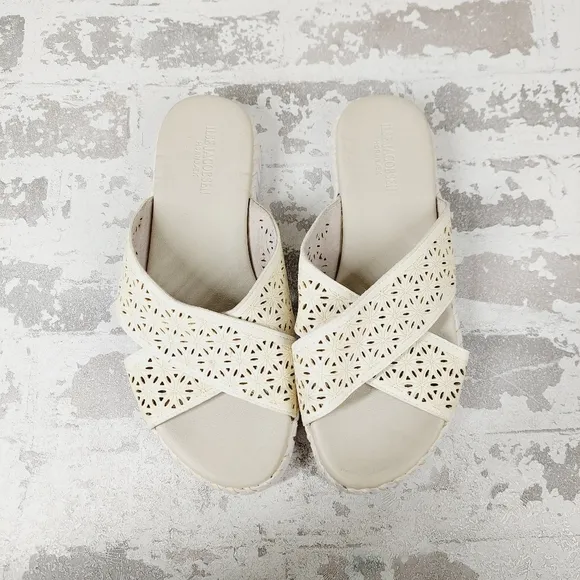 NEW Ilse Jacobsen Tulip Milk Cream Criss Cross Band Flat Slide Sandals V476