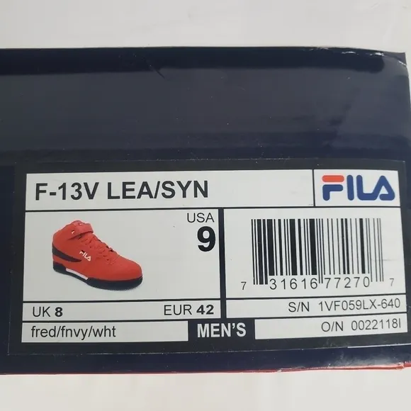 New In Box FILA F-13V Mens Fashion Sneakers Fila Red/Fila Navy/White Choose Size