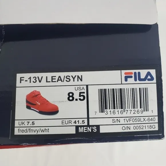 New In Box FILA F-13V Mens Fashion Sneakers Fila Red/Fila Navy/White Choose Size