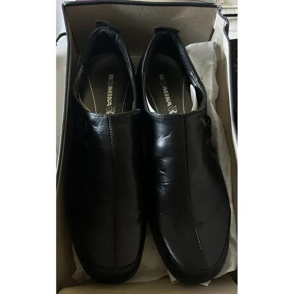 New In Box-Romika Women's Loafers Black Leather Casual Shoes Size EU 42