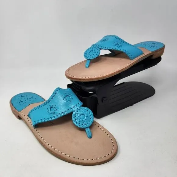 New Jack Rogers Classic Leather Jacks Flat Thong Sandals Aqua Blue Size 10