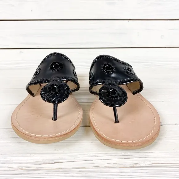 NEW Jack Rogers Hamptons Black Flat Sandals 10