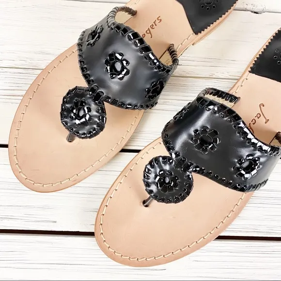 NEW Jack Rogers Hamptons Black Flat Sandals 10