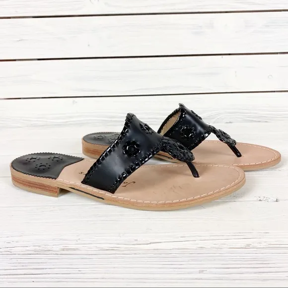 NEW Jack Rogers Hamptons Black Flat Sandals 10