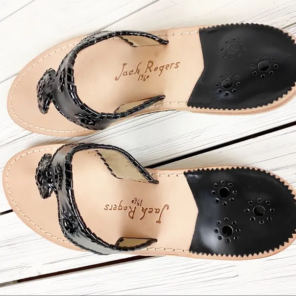 NEW Jack Rogers Hamptons Black Flat Sandals 10