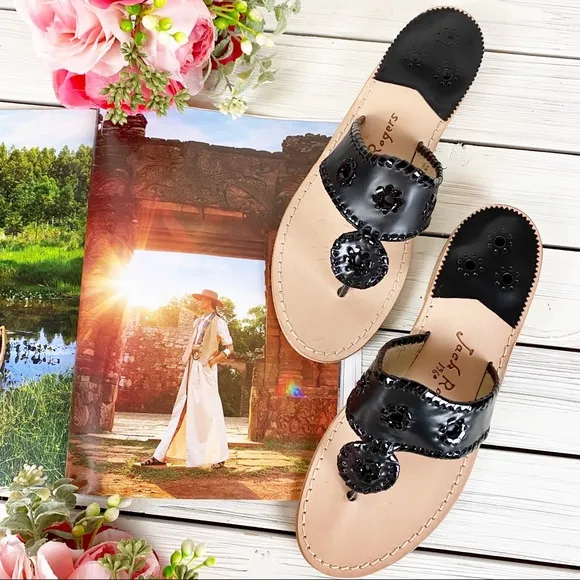 NEW Jack Rogers Hamptons Black Flat Sandals 10
