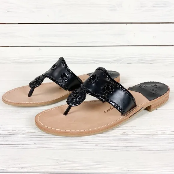 NEW Jack Rogers Hamptons Black Flat Sandals 10