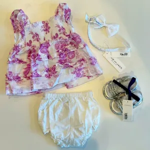 *NEW* - Janie and Jack Outift - Dress, Bloomers, Sandals, Bow - Size 6-12 Months