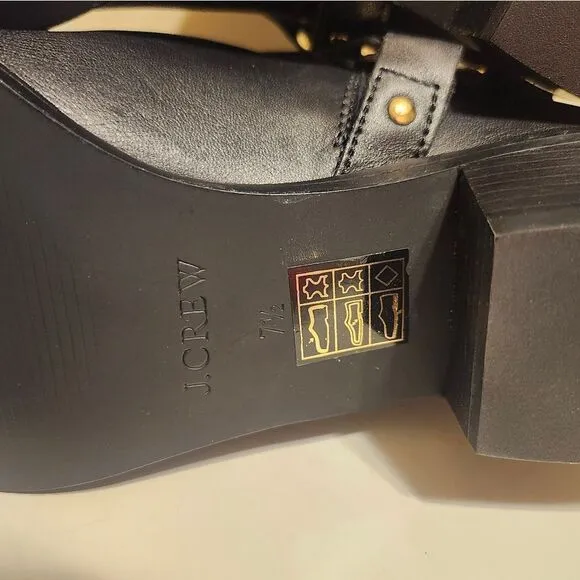 New J. Crew &quot;Remi&quot; Black Leather w/Harness Ankle Boots sz.7.5 Ret.$268
