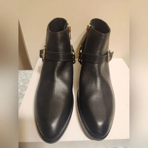 New J. Crew &quot;Remi&quot; Black Leather w/Harness Ankle Boots sz.7.5 Ret.$268