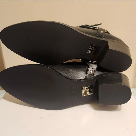 New J. Crew &quot;Remi&quot; Black Leather w/Harness Ankle Boots sz.7.5 Ret.$268
