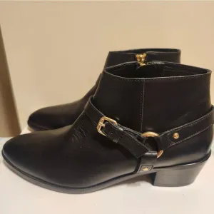 New J. Crew &quot;Remi&quot; Black Leather w/Harness Ankle Boots sz.7.5 Ret.$268