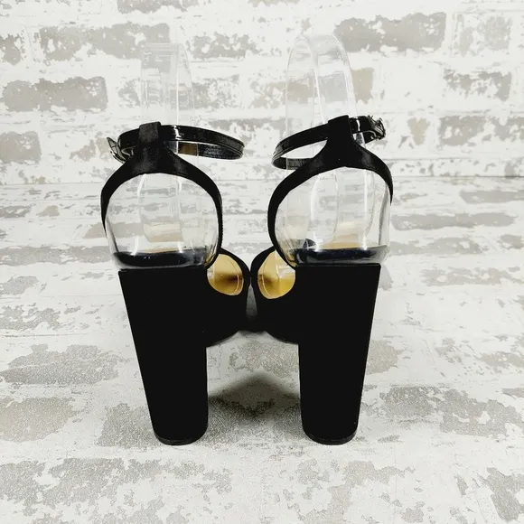 NEW Jessica Rich Black Ankle Strap Buckle Platform High Heeled Sandals W743