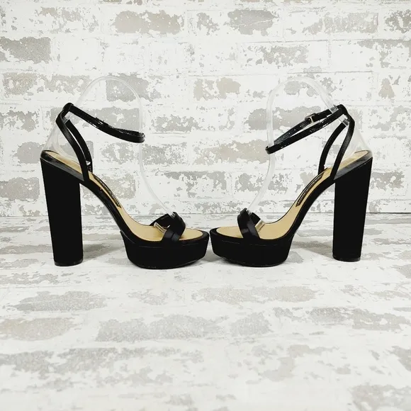 NEW Jessica Rich Black Ankle Strap Buckle Platform High Heeled Sandals W743