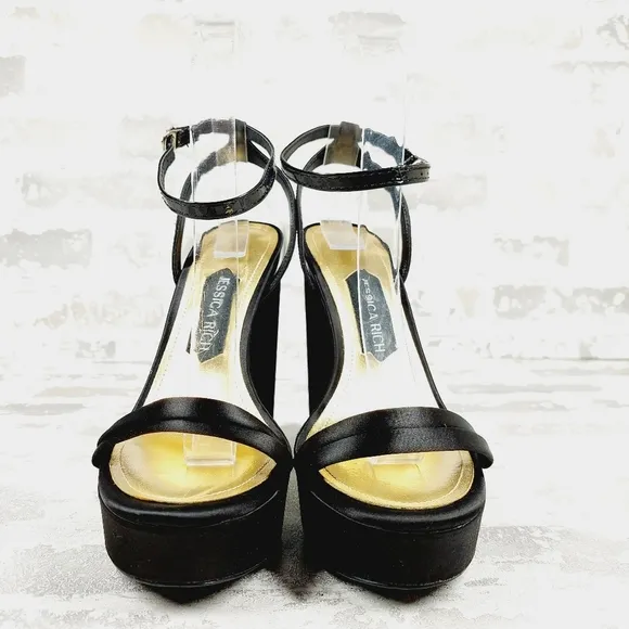 NEW Jessica Rich Black Ankle Strap Buckle Platform High Heeled Sandals W743