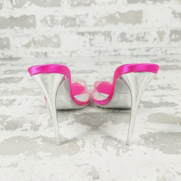 NEW Jessica Rich Pink Clear Strap Pointed Toe Classy Pump Heeled Sandals i793