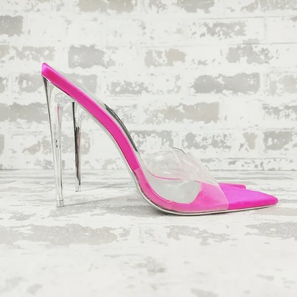 NEW Jessica Rich Pink Clear Strap Pointed Toe Classy Pump Heeled Sandals i793