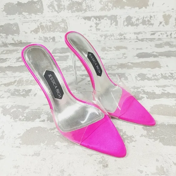 NEW Jessica Rich Pink Clear Strap Pointed Toe Classy Pump Heeled Sandals i793