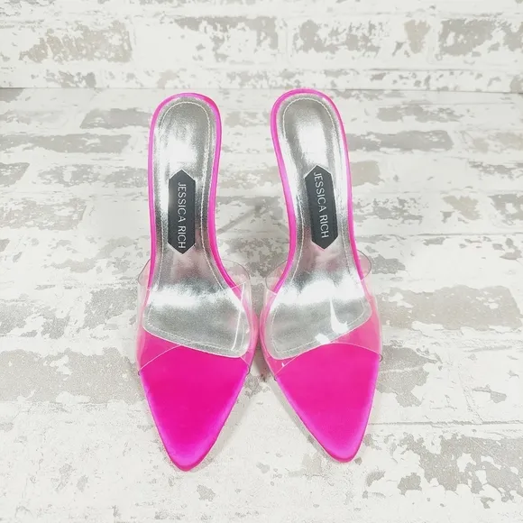 NEW Jessica Rich Pink Clear Strap Pointed Toe Classy Pump Heeled Sandals i793