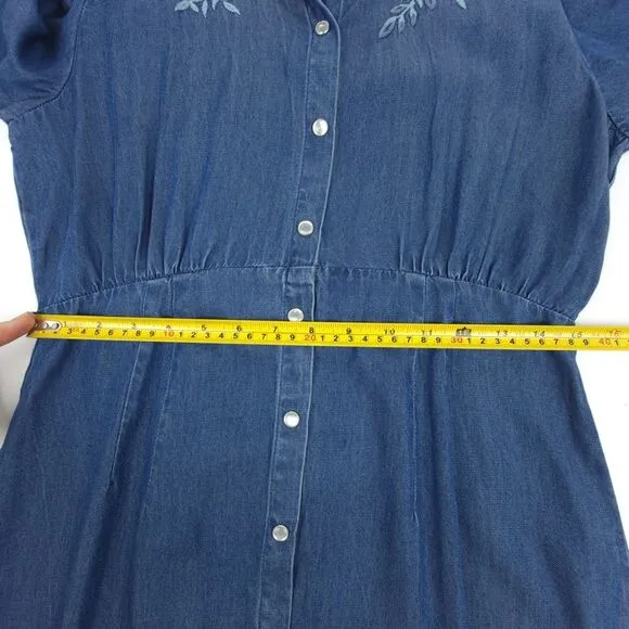NEW Johnny Was Jacqueline Puff Sleeve Embroidered Western Boho Denim Midi Dress