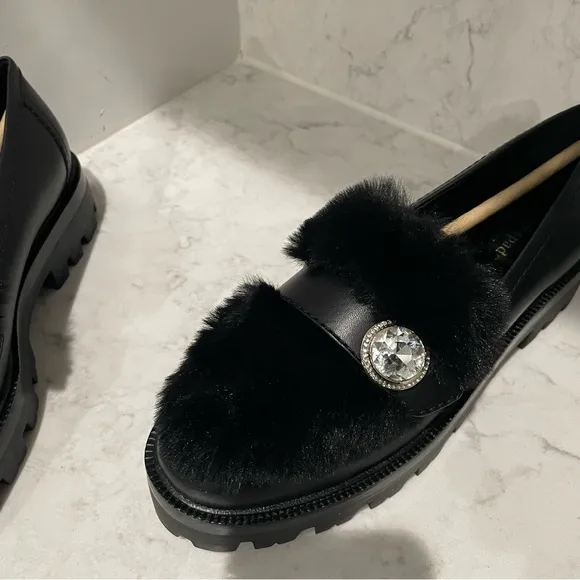 New! Kate Spade Posh Winter Fur Loafers in Black Sz 8.5‎ $278