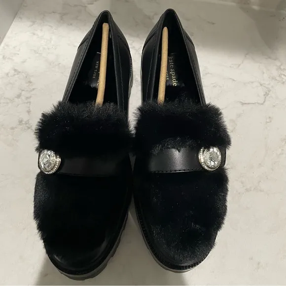 New! Kate Spade Posh Winter Fur Loafers in Black Sz 8.5‎ $278