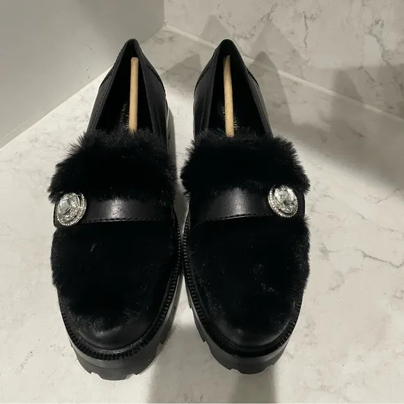 New! Kate Spade Posh Winter Fur Loafers in Black Sz 8.5‎ $278