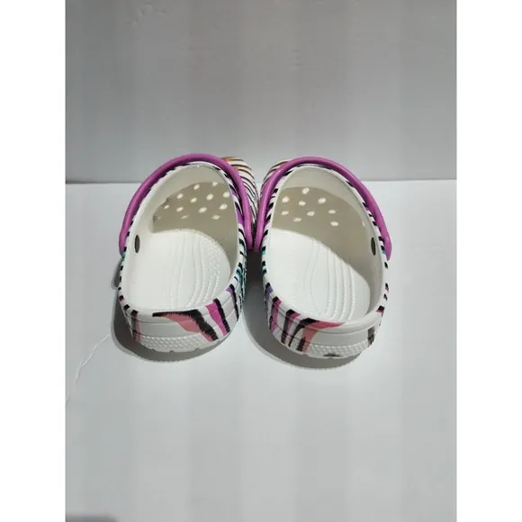 New Kids Crocs Classic Animal Print Clogs Glitter Sandals Multi/white US size J3