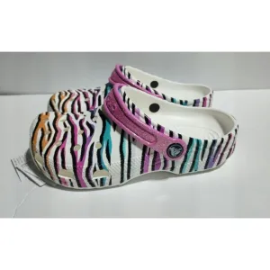 New Kids Crocs Classic Animal Print Clogs Glitter Sandals Multi/white US size J3