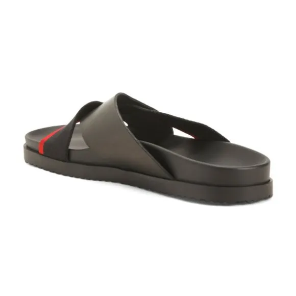 NEW LEO PUCCI Made In Italy Leather Criss Cross Band Sandals for men black 462mn