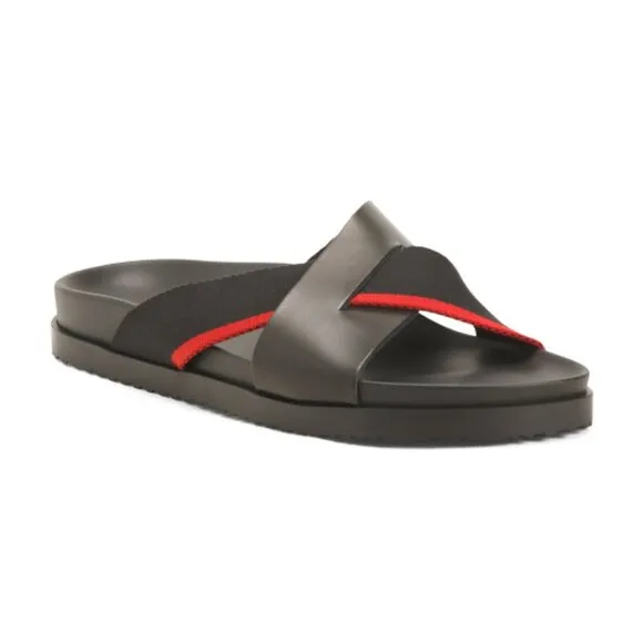 NEW LEO PUCCI Made In Italy Leather Criss Cross Band Sandals for men black 462mn