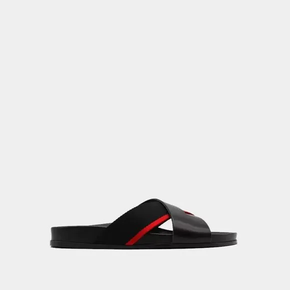 NEW LEO PUCCI Made In Italy Leather Criss Cross Band Sandals for men black 462mn