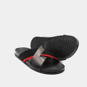 NEW LEO PUCCI Made In Italy Leather Criss Cross Band Sandals for men black 462mn